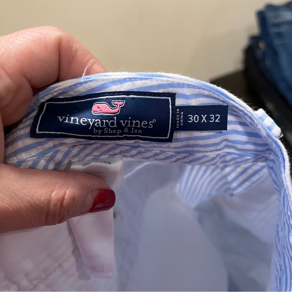 Vineyard Vines Blue and White Pinstriped Slim Fit breaker Pants 30X32 - Picture 7 of 8